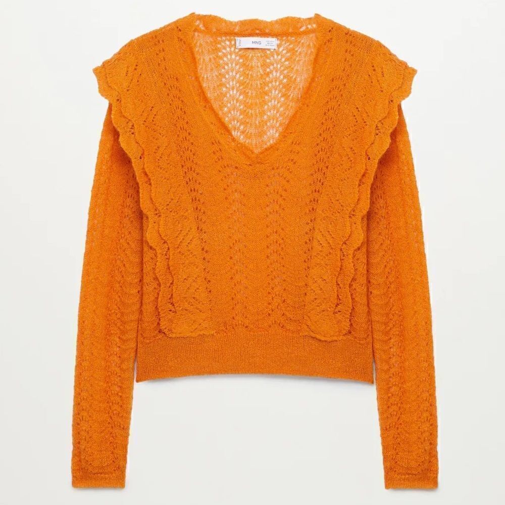 Mango Sweater Openwork Wool Blend New
